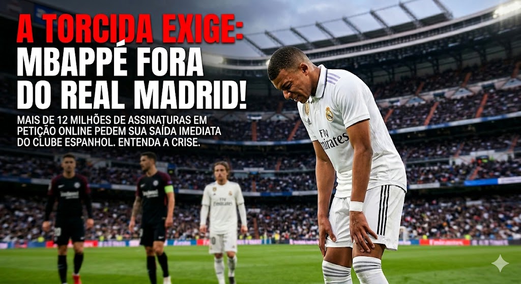 Kylian Mbappé cabisbaixo no estádio Santiago Bernabéu em meio à crise no Real Madrid